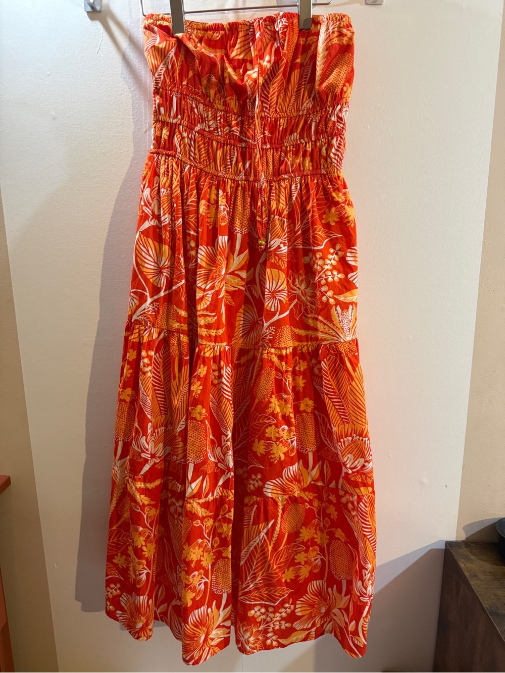 Band of the Free Orange Floral Strapless Maxi Dress Size L Boho Resort Summer